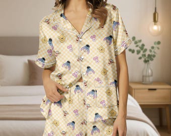 Winnie The Pooh Satin Pajamas, Pooh Bear Pajamas Set, Pooh And Friends Silk Pajamas, Pooh Bride Pajamas, Pooh Family Pajamas Women
