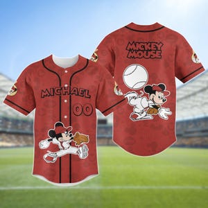Aangepaste Mickey Mouse honkbaltrui, Disney Mouse team honkbalshirt, Disneyland familie-uitstapje bijpassende jersey, Mickey en vrienden shirt