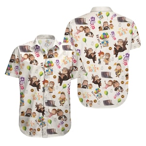 Up Movie Button Shirt, Disney Valentine Button Shirt For Men, Carl And Ellie Button Down Shirt, Disney Up Movie Button Up Shirt Women
