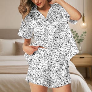 Funny Dog Short Satin Pajamas, Dog Lover Pajamas Set, Pet Lovers Silk Pajamas Set Women, Dog Mom Bride Pajamas, Dog Dad Pajamas Women