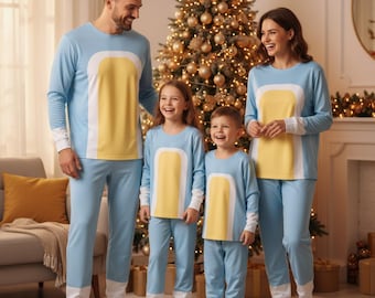 Blue Dog Cosplay Pajamas Set, Blue Dog Inspired Long Sleeve PJs, Cute Cartoon Sleepwear, Family Matching Loungewear, Christmas Gifts