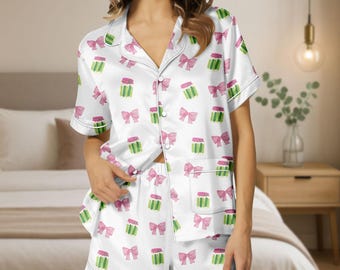 Pickle Coquette satinpyjamas, Coquette pyjamasset, Pickle Lover sidenpyjamas, Coquette Pickle brudpyjamas, Rolig Pickle pyjamas