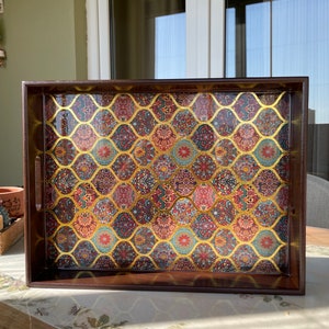 Wooden Serving Tray With Handles | Tray With Handles | Ottoman Tray | Gift For Her | Tea Tray Decorative Tray | Tray Decor