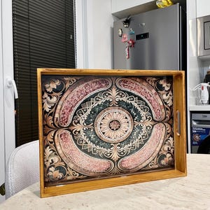 Handmade Wooden Anatolian Serving Tray with Epoxy Coating – Unique Housewarming Gift | Tray With Handles | Decorative Tray