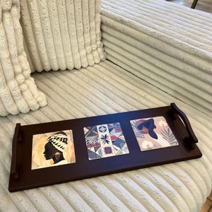 Unique Wooden Tray With Handles | Serving Tray With Travertine Tile | Gift For Her | Tea Tray With Handles | Decorative Tray |