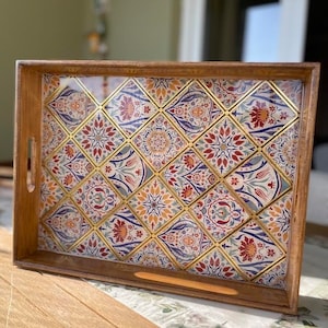 Wooden Serving Tray With Handles | Tray With Handles | Ottoman Tray | Gift For Her | Tea Tray Decorative Tray | Tray Decor