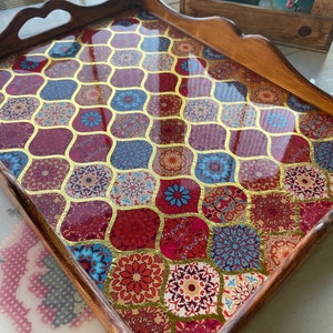 Wooden Serving Tray With Handles | Tray With Handles | Ottoman Tray | Gift For Her | Tea Tray Decorative Tray | Tray Decor