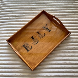 Personalized Wooden Serving Tray with Handles | Engraved Epoxy Tray