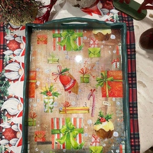 Wooden Christmas Tray With Handles | Serving Tray Handles | Christmas Decor | Christmas Gift  | Tea Tray With Handles | Noel Decor
