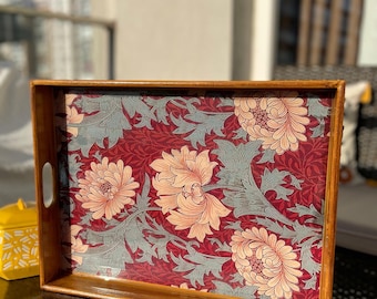 Handgemachtes Serviertablett aus Holz | Florales Dekoratives Tablett