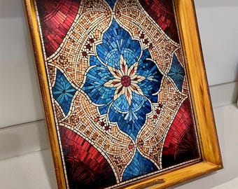 Bandeja otomana artesanal / Bandeja decorativa de madera con asas