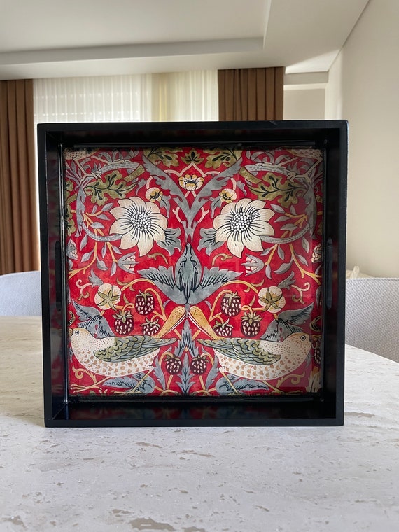 William Morris Wooden Serving Tray: Ottoman Decor, Epoxy Resin Finish