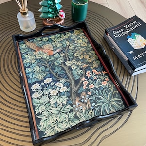 Handmade William Morris Wooden Tray – Epoxy Serving Tray with Handles | Arts and Crafts Decorative Tray | Coffee Table Tray | Gift for Her