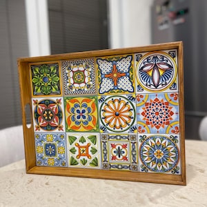 Wooden Serving Tray With Turkish Tiles | Serving Tray With Handles | Gift For Her | Tea Tray With Handles | Decorative Tray | Ottoman Tray