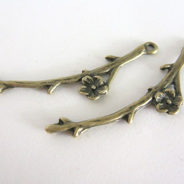 47mm Tree Branch Charm Antique Bronze with Flower 15pc