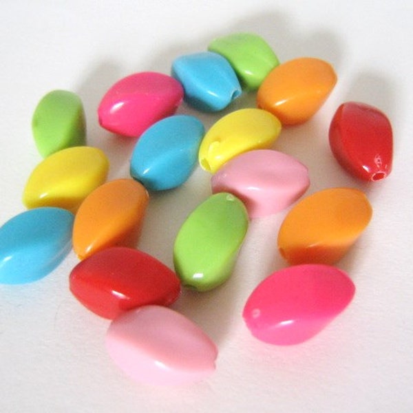 9x13mm Twisted Oval Assorted Opaque Acrylic Plastic Beads 25pc