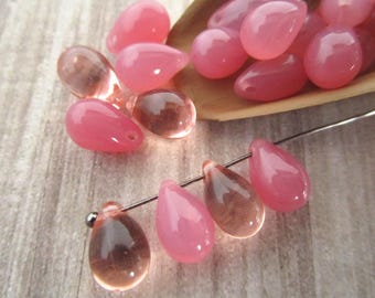 6x9mm Teardrop Pink Opal Rose Czech Glass Beads 24pc