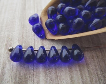 4x6mm Teardrop Cobalt Blue Czech Glass Drop Beads 50pc