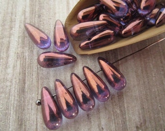 5x12mm Teardrop Lumi Amethyst Purple Czech Glass Drop Beads 25pc