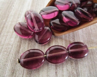 12x9mm Flat Oval Dark Amethyst Purple Czech Glass Beads 20pc