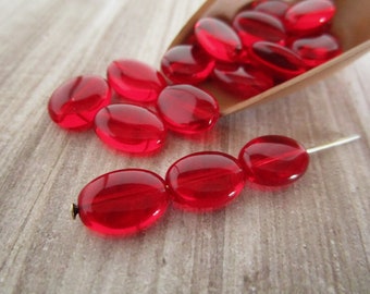 12x9mm Flat Oval Siam Red Czech Glass Beads 20pc