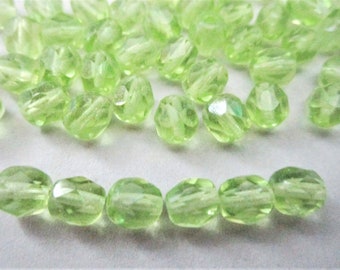 6mm Faceted Round Peridot Green Czech Beads Fire Polished 25pc