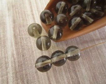 8mm Round Druk Black Diamond Czech Glass Beads Gray 25pc