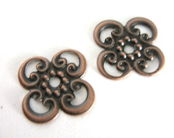 13mm Bead Cap Filigree Stamping Antique Copper Finish Pendant or Connector 30pc