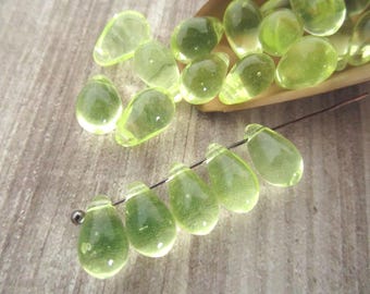6x9mm Teardrop Jonquil Yellow Czech Drop Glass Beads 25pc