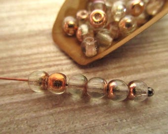 4mm Round Druk Crystal Copper Czech Beads Pressed Glass 50pc