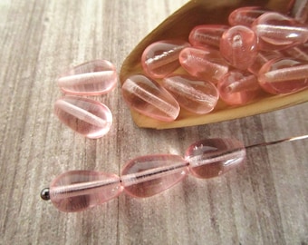 10x6mm Teardrop Light Rose Pink Czech Glass Beads 25pc