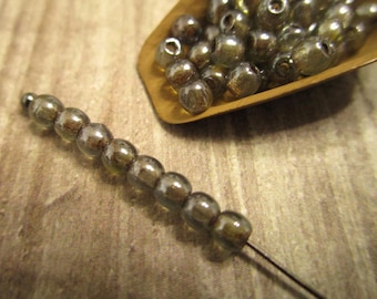 3mm Round Druk Lumi Green Czech Glass Beads 100pc