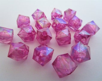 9mm Faceted Cube Transparent Purple AB Acrylic Beads 30pc