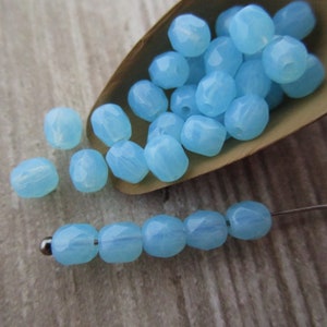 4mm Faceted Round Powder Blue Opal Czech Glass Beads Fire Polished 50pc