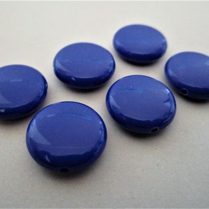 14mm Coin Opaque Blue Flat Round Acrylic Beads 30pc