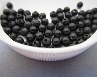 4mm Round Black Vintage Lucite Beads 100pc