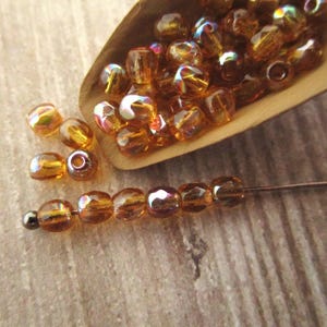 3mm Faceted Round Amber AB Brown Czech Beads Fire Polished Glass 50pc