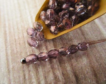 3mm Faceted Round Purple Rosaline Moon Dust Czech Bead Fire Polished Glass 50pc