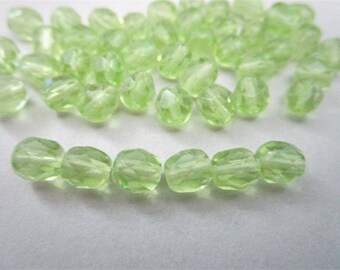 4mm Faceted Round Peridot Green Czech Glass Beads Fire Polished 50pc