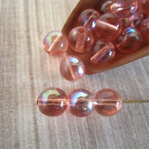 8mm Round Druk Light Rose ab Pink Czech Beads Pressed Glass 25pc