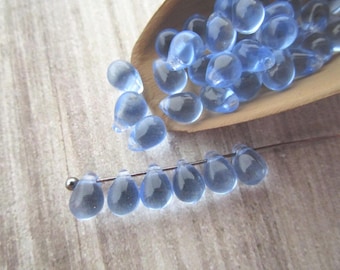 4x6mm Teardrop Light Sapphire Blue Czech Glass Drop Beads 50pc