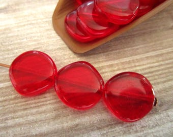 15mm Odd Coin Asymmetrical Siam Red Czech Glass Beads 10pc