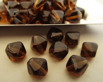 8mm Smooth Bicone Smoky Topaz Brown Czech Glass Beads 25pc