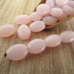 8x6mm Flat Oval Pink Rose Alabaster Czech Glass Beads 25pc