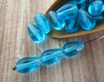 10x6mm Teardrop Transparent Aqua Blue Czech Glass Beads 25pc