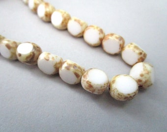 8mm 3 Cut Round Butter Pecan Picasso Czech Beads Triangle Cut Opaque Beige Glass 20pc