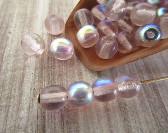 6mm Round Druk Light Amethyst AB Purple Czech Glass Beads 30pc