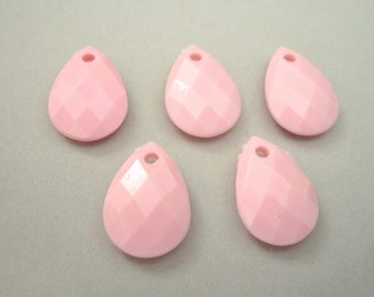 18x13mm Faceted Teardrop Opaque Pink Acrylic Beads Drop 21pc