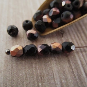 4mm Faceted Round Matte Apollo Jet Black Czech Glass Beads 50pc