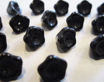 8x6mm Bell Flower Jet Black Czech Glass Beads 20pc